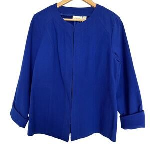 Chico's Alicia Texture Jacket Blue Long Sleeve Career Womens Size 2 US Large
